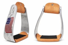 Horse Western 5" Patriotic American Flag Engraved Aluminum Angled Stirrups 51232