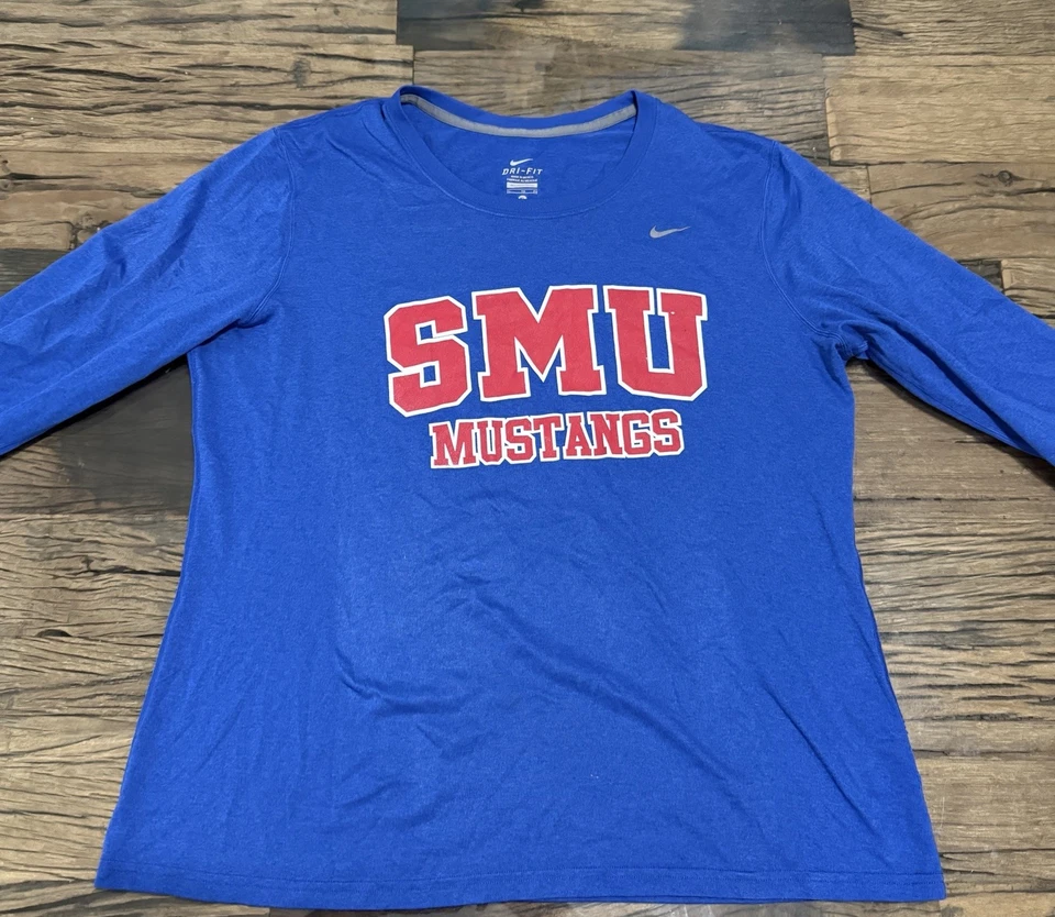 SMU Nike Mujeres Adulto XL Azul Manga Larga Camiseta Mustangs Fútbol Universidad Foto 2 de 4
