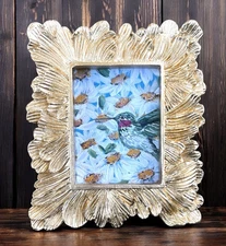 Hummingbird & Daisies mini watercolor print in gold vintage style ornate frame