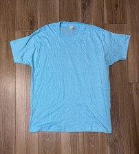 Vintage 80's Screen Stars Blank Blue Shirt True Size XL Single Stitch USA NWOT