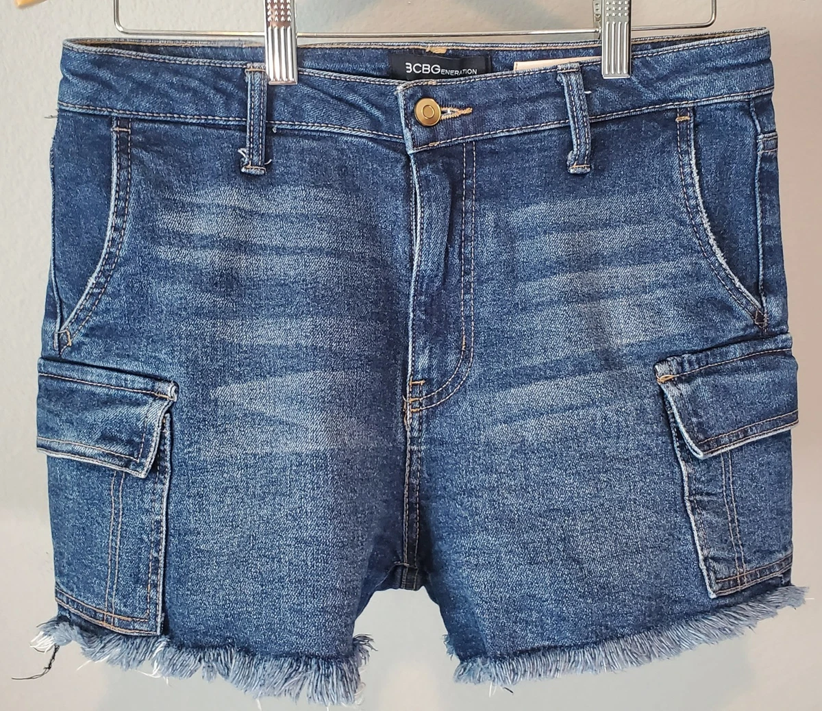 BCBG Generation High Rise Cargo Denim Shorts 9/29 Frayed Hem