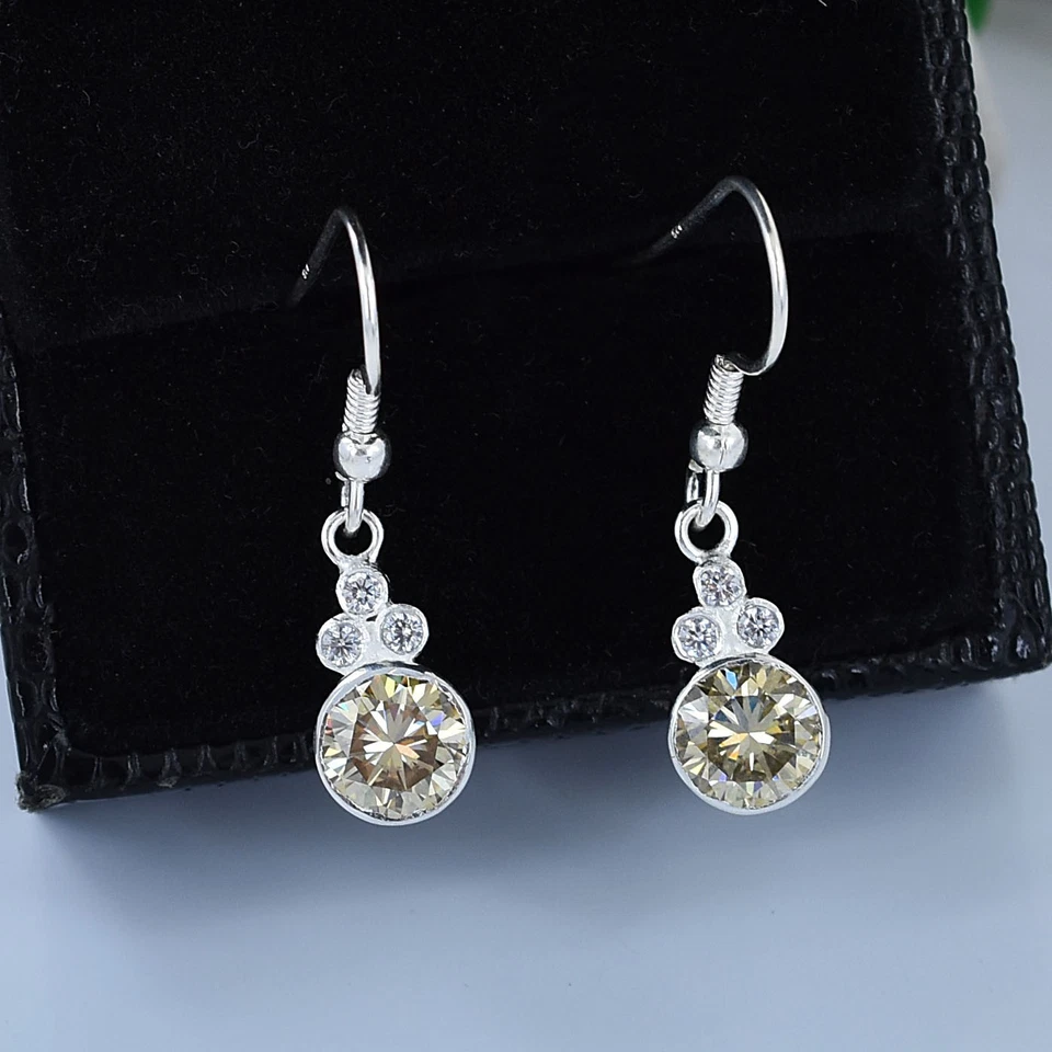 ¡Pendientes de diamantes de champán con certificación de 2 quilates! Gran brillo sin tarifa. Foto 3 de 4