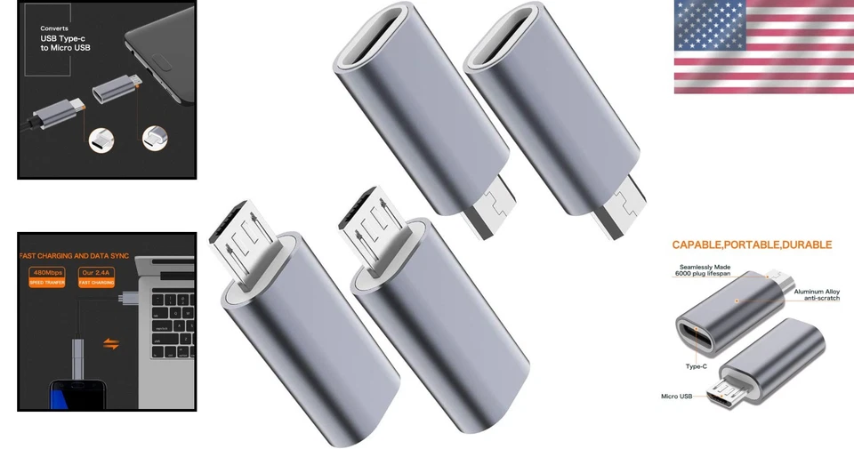 Adaptador USB C a Micro USB paquete de 4 grises Foto 2 de 4