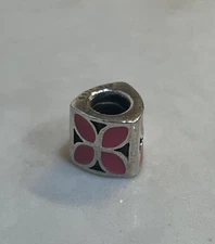 Pandora Sterling Silver Pink Petals Enamel Bead Charm Retired 790437EN05 2.8gr