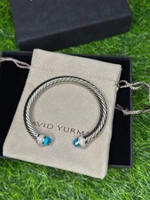 David Yurman 7mm Candy Cable Bracelet Silver & Diamonds Blue Topaz Size Medium