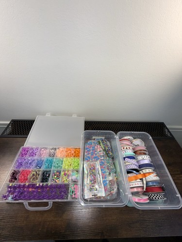 Huge Scrapbooking Bundle Vinyl Stickers Ribbon Embellishment Mixed Lot Craft Kit