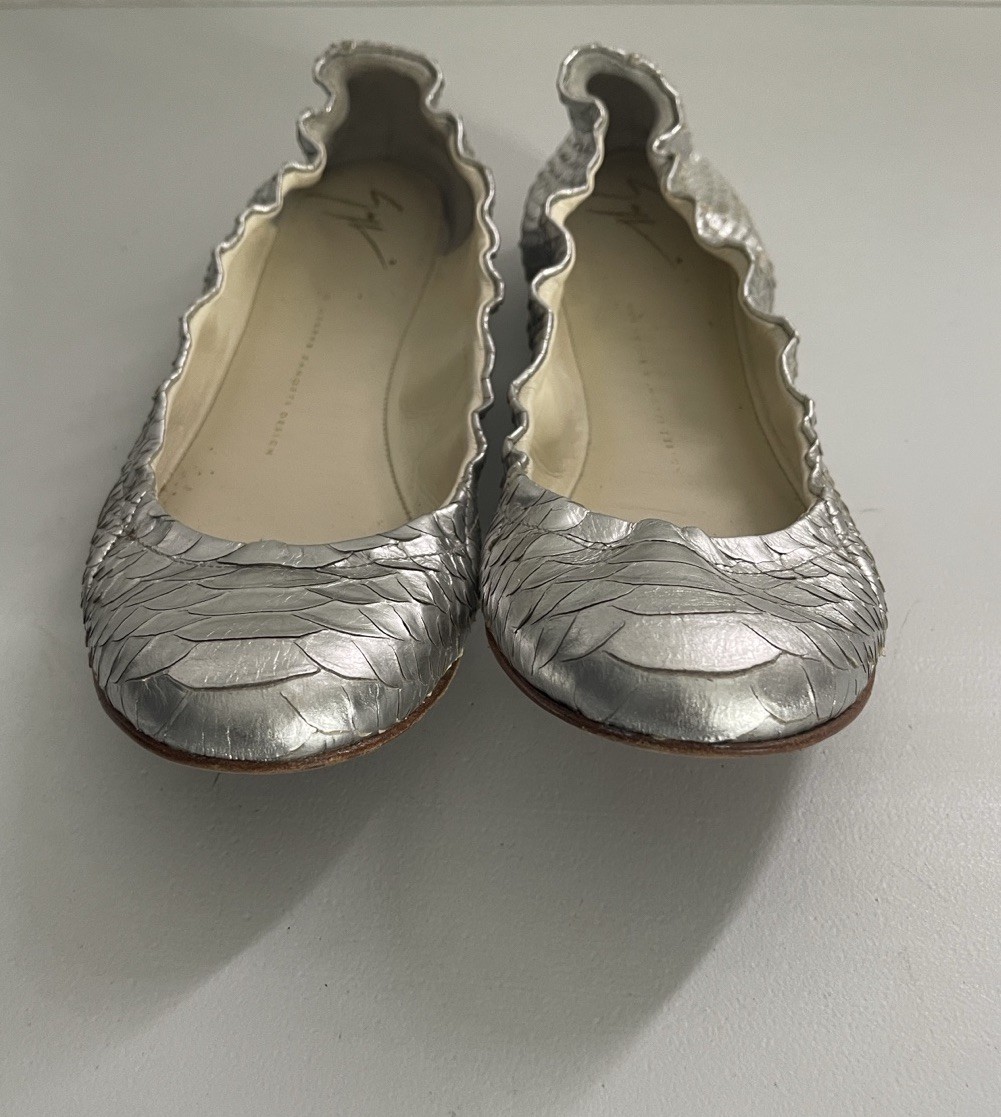 Giuseppe Zanotti Silver Python Leather Ballet Fla… - image 3