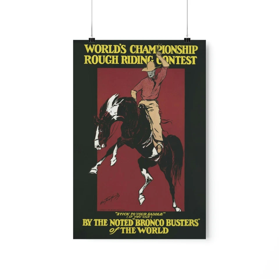 World Champion Rough Riding, Horse, Bucking Bronco, Vintage Wall Art Poster - Image 4 of 4
