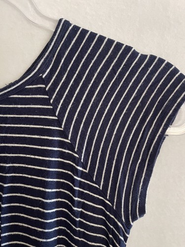 Soprano Dress Girls L 10 Striped Navy Blue White Back Cut Out Swing Trapeze Soft - Picture 2 of 6