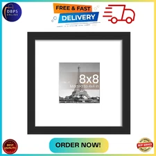 8X8 Picture Frame: Display 4X4 with Mat or 8X8 without Mat, Wall Hanging, Black
