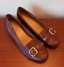 M&S Classic Ladies Leather Shoes Brown 1.75 ins Heel Size 6 - NEW