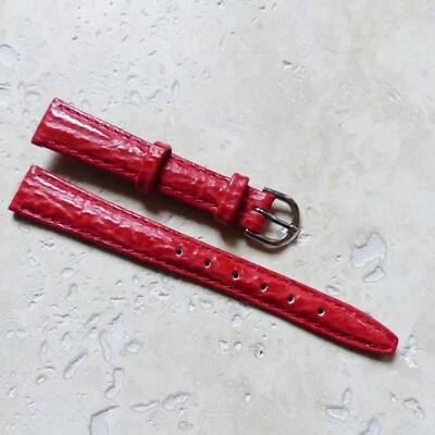 BRACELET de MONTRE en CUIR VERITABLE ROUGE GRAIN REQUIN 14mm NEUF - Photo 1/4