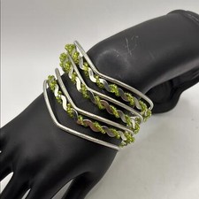 Elegant Silver Tone Green Bracelet Jewelry Cuff Bangle Retro Boho Hippie