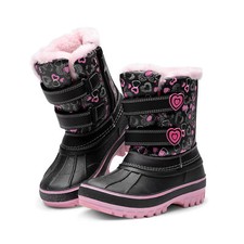 DREAM PAIRS Boys Girls Kids Snow Boots Ankle Faux Fur Lined Hook Loop Ski Boots