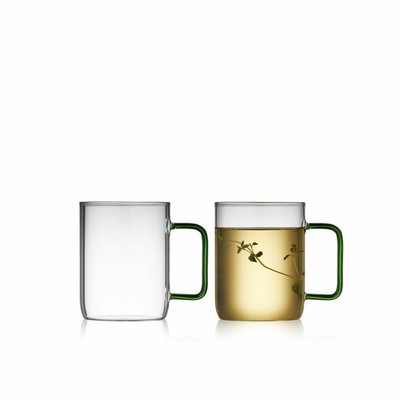 Lyngby Glas Glasbecher Torino 2er Set, Henkelbecher, Glas, Grün, 400 ml, 32768