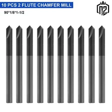 10PCS 90 Degree 2 flute 1/8" x 1-1/2" Solid Carbide Chamfer Mills - AlTiN Coated