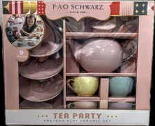 F.A.O Schwarz 9 Piece-3 Color Tea Party English Porcelain Set-Hand Painted Glaze