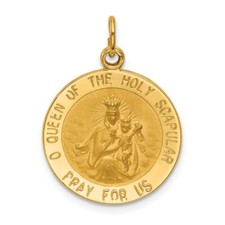 14K Yellow Gold Solid Small Queen Of Holy Scapular Reversible Medal Charm