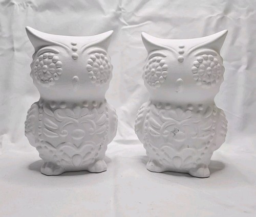 2 Ceramic White Owl Figures For Decoration Or Painting Crafting - Picture 1 of 8