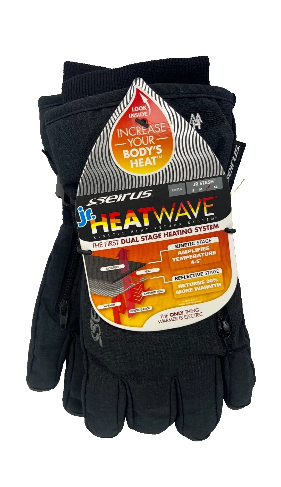$40 Seirus Jr Heatwave Stash Winter Ski Glove NWT Size L Youth Black Waterproof