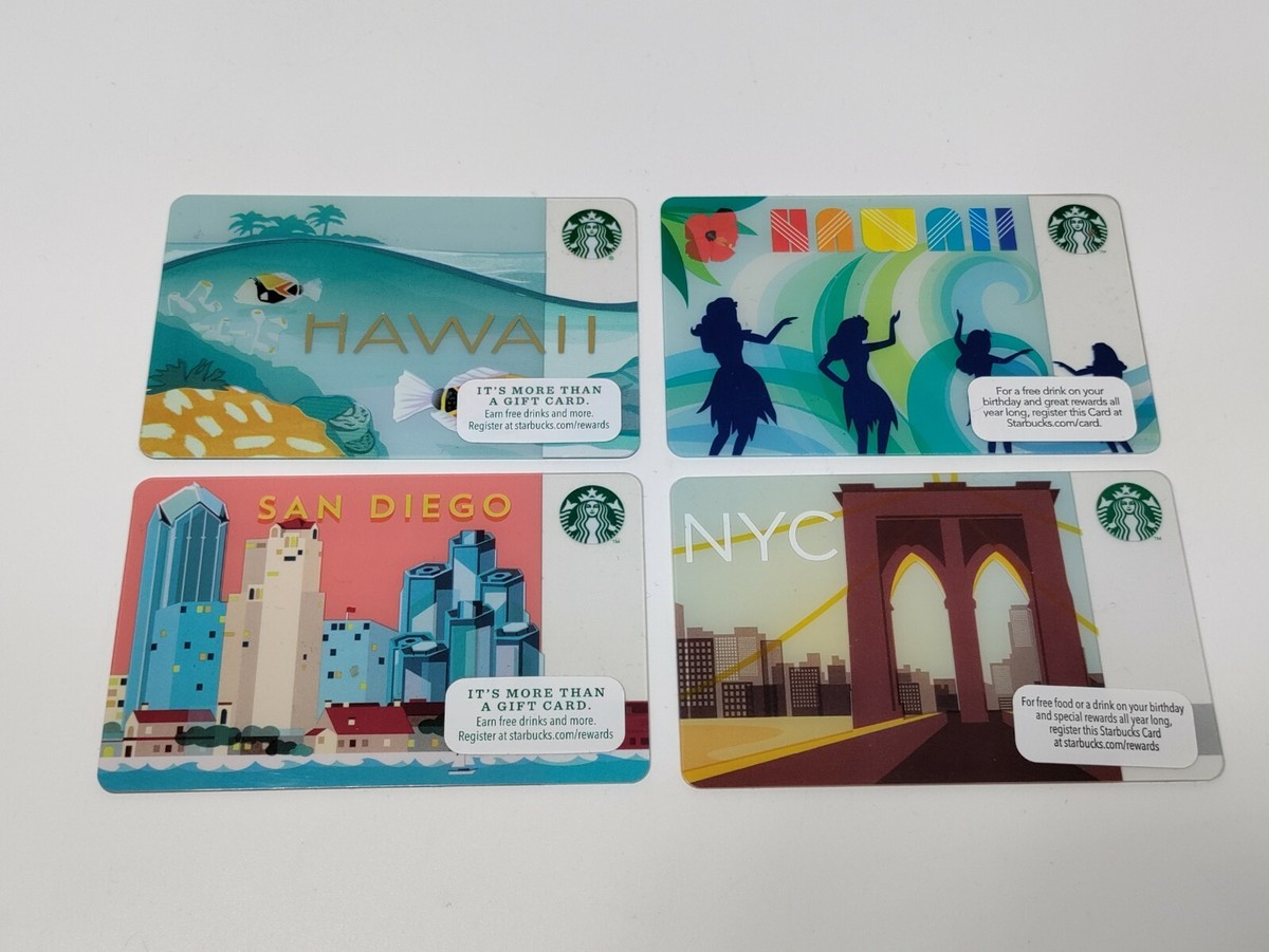 New, No Value) Lot of (4) Starbucks Collectibe Gift Cards NYC San