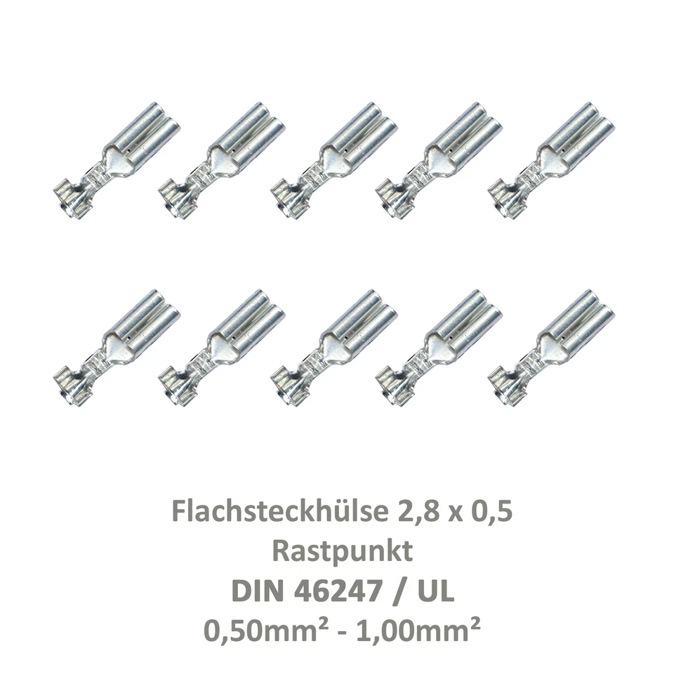 CABLE SOLUTION PLUS DEUTSCHLAND GMBH 10 Flachsteckhülse 2,8x0,5 Kabelschuh unisoliert 0,50²-1,00² Rastpunkt DIN / UL