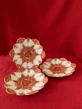 c 1890 Wileman & Co daisy shaped saucers x3 terracotta "Paradise" pattern #6237