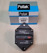POLLAK CIRCUIT BREAKER, PANEL MOUNT, 60 AMP, PLASTIC, TYPE III - 54-880PLP