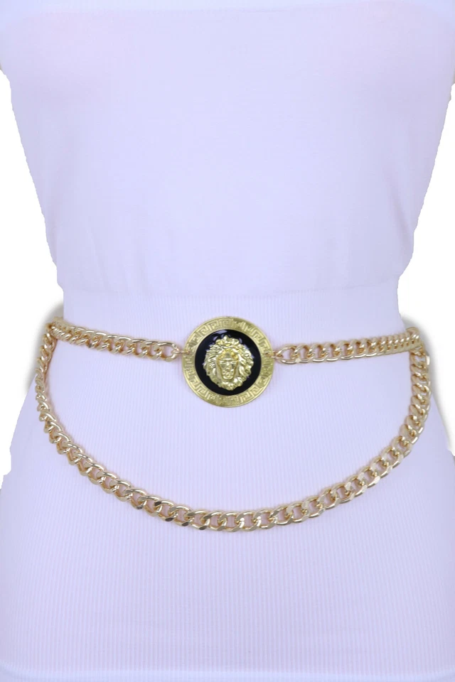 Mujeres Moda Cinturón Cintura Oro Metal Cadena León Bling Moneda Dije Hebilla XS S M Foto 3 de 4