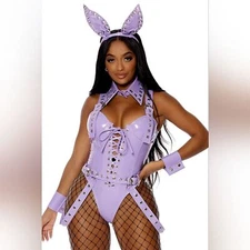NEW Forplay Bold Bunny Pierced Ears Purple Sexy Bodysuit Grommets Yandy XS/S