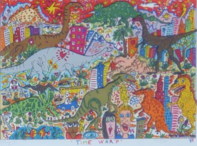 James Rizzi Time Warp 1989 Dinosaur Hand Signed 3-D Serigraph Pop