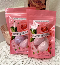  2 Bath Treasures Bath Bombs Rose Petal Kisses 3 Pack Bath Fizzies-NEW 
