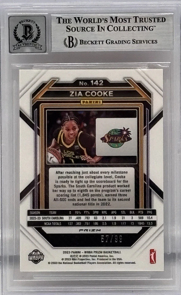 Zia Cooke Signed 2023 Prizm WNBA Orange #142 RC /99 BAS Autograph Grade 10 Card - Image 2 of 2