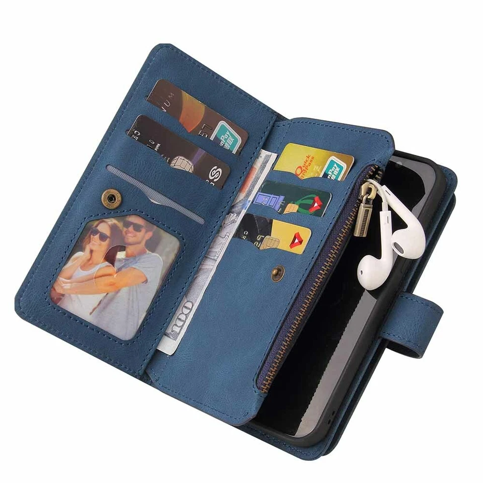 For iPhone 13 12 11 SE 6s 7 8 Plus Zipper Wallet Card Holder Leather Case Cover - Image 3 of 4