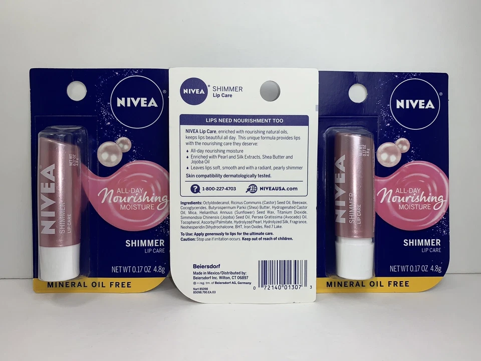 3 Nivea Lip Care, Shimmer, Pearl & Silk Extracts, All-Day Nourishing Moisture - Image 2 of 2