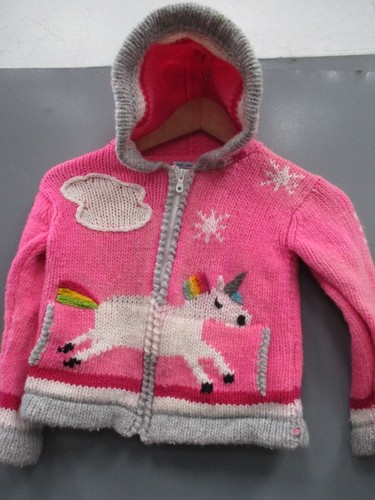 Little Cotton Dress Jacket Size 4 Pink Full Zip Girls 100% Wool Hoodie Sweater - Picture 3 of 9