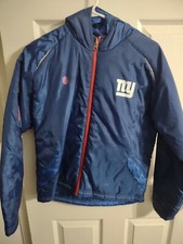NY Giants YOUTH Boys Windbreaker Jacket Coat Hood NFL Medium 10/12