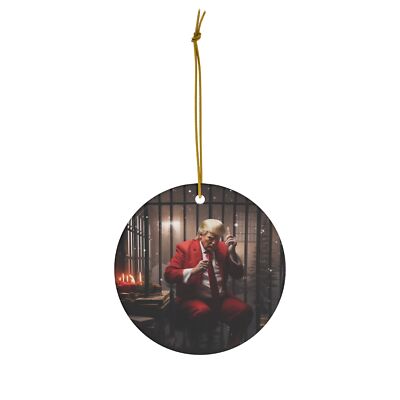 DistinctInk Hanging Ceramic Christmas Tree Ornament Trump's Christmas in Jail