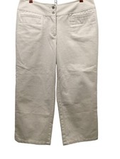 Chico s Sz 1 8-10 Capri s Striped Beige White Front Pockets Vanilla