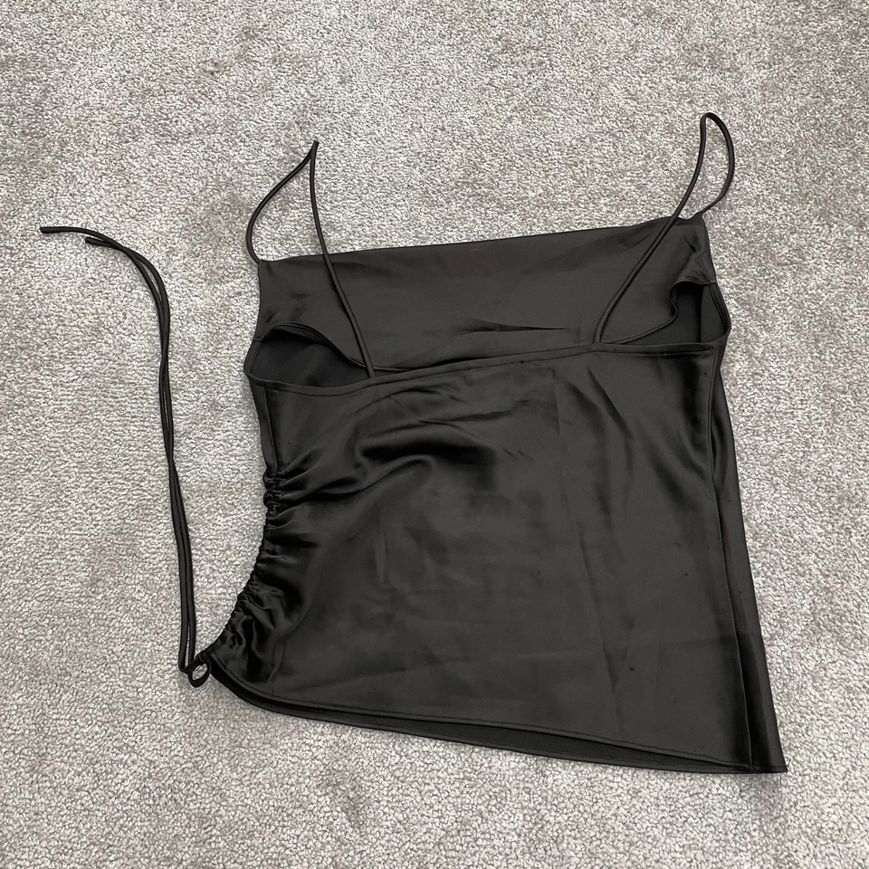 Camiseta sin mangas Aqua By Bloomingdale's camisola satinada para mujer pequeña marrón seda espagueti Foto 2 de 4