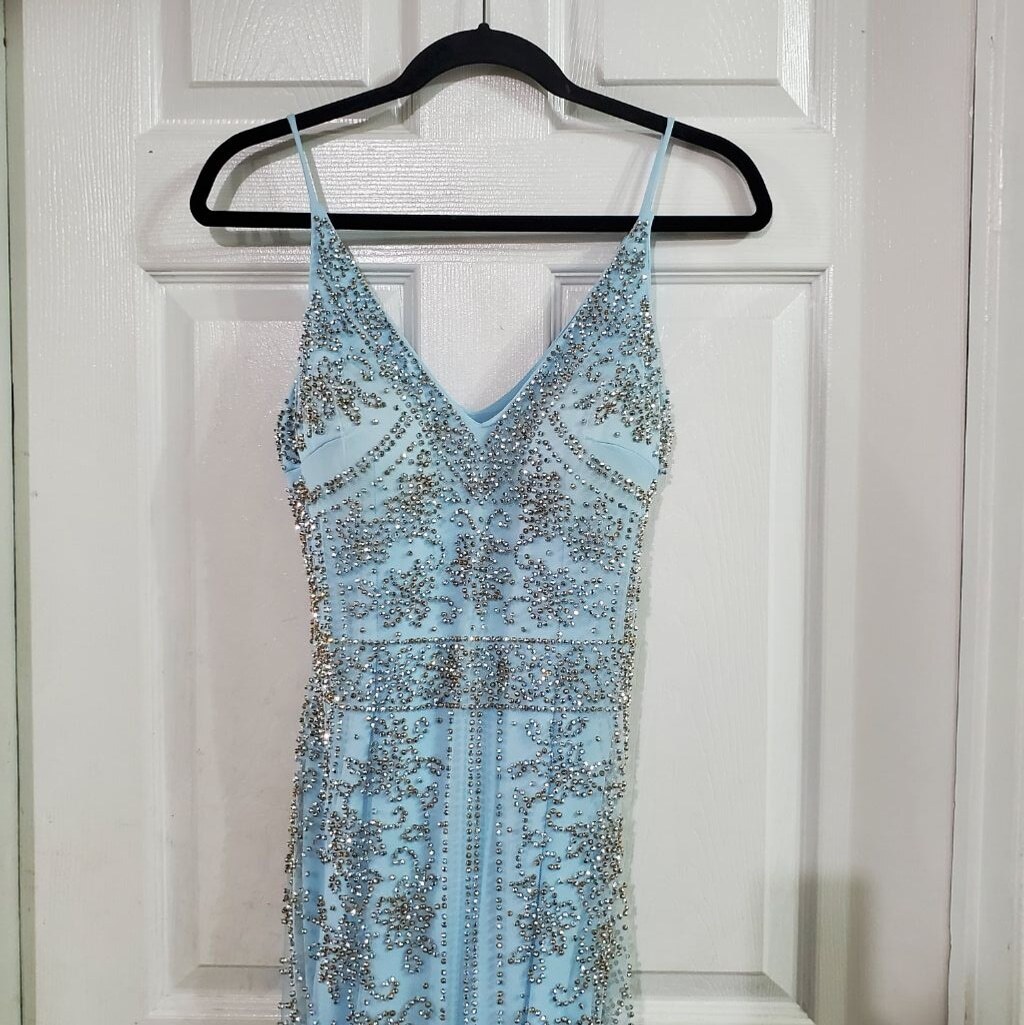 Women's XSCAPE Blue Beaded Gown Dress Size 6 image 3