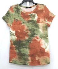 Doe & Rae Shirt Womens Large Green Orange Tie Dye Short Sleeve T-Shirt
