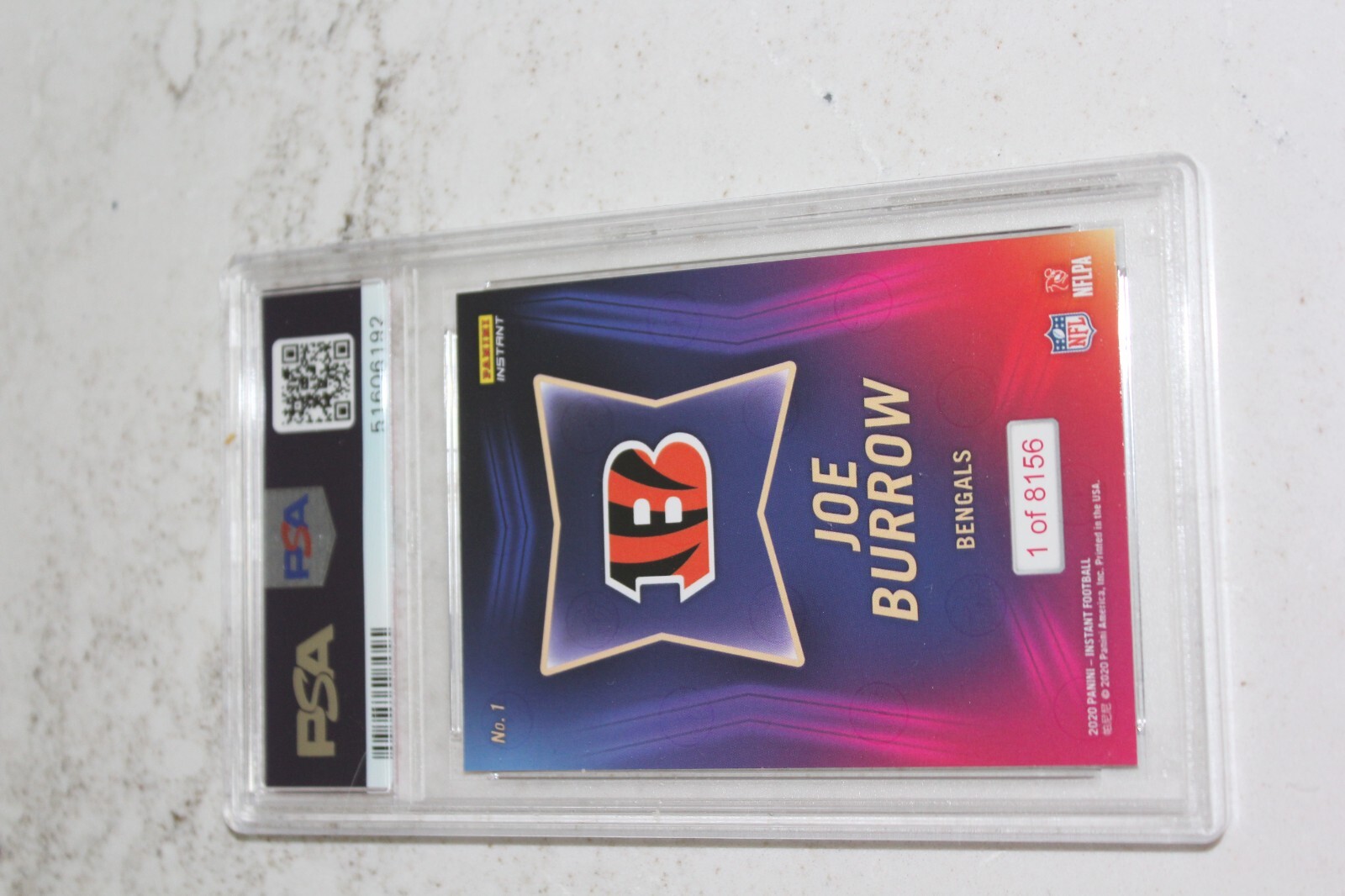 Joe Burrow Rookie Card Graded PSA 9 MINT 2020 Panini Instant #1 1/ 8,156 Made RC view 3