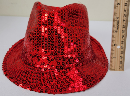 Red Sequence Fedora Hat 8"x6"x4" Glam Sparkle Mardi Gras Costume Theatre - Picture 6 of 19