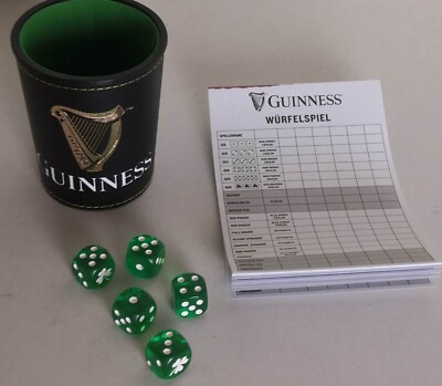 Guinness Bier Würfelbecher mit 5 Würfeln, Knobelbecher, Lederoptik, Knobeln, Neu