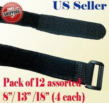12 Assorted 8" 13" 18"  Fastener Cable Tie Down Strap Reusable Hook and Loop