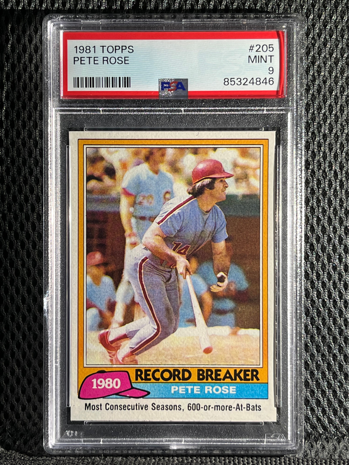 1981 TOPPS #205 PETE ROSE RECORD BREAKER PSA 9 MINT PHILLIES
