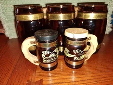 Vintage 1970s Souvenir Indianapolis 500 Amber Glass With Wooden Handle Mug...