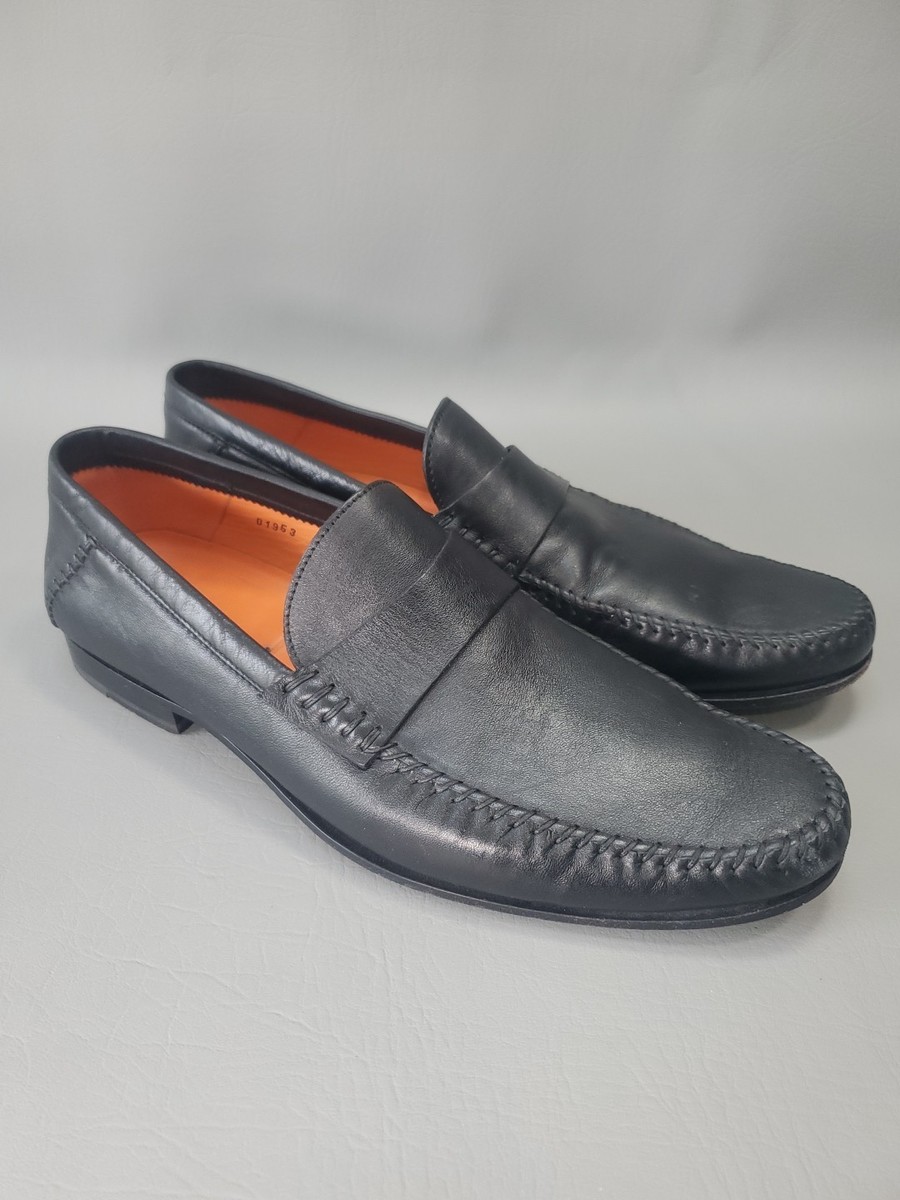 Mens Santoni Paine Black Leather Whipstitch Moc Toe Casual  display picture 1