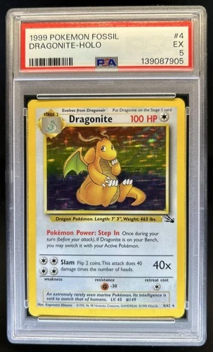 1999 Pokemon Fossil Dragonite Holo #4/62 PSA 5